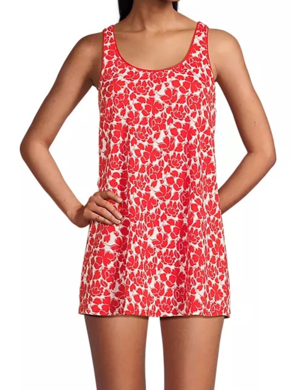 Lands End Scoop Neck Mini Swim Dress Swimsuit LP 14-16 Vacation Tummy Flattering